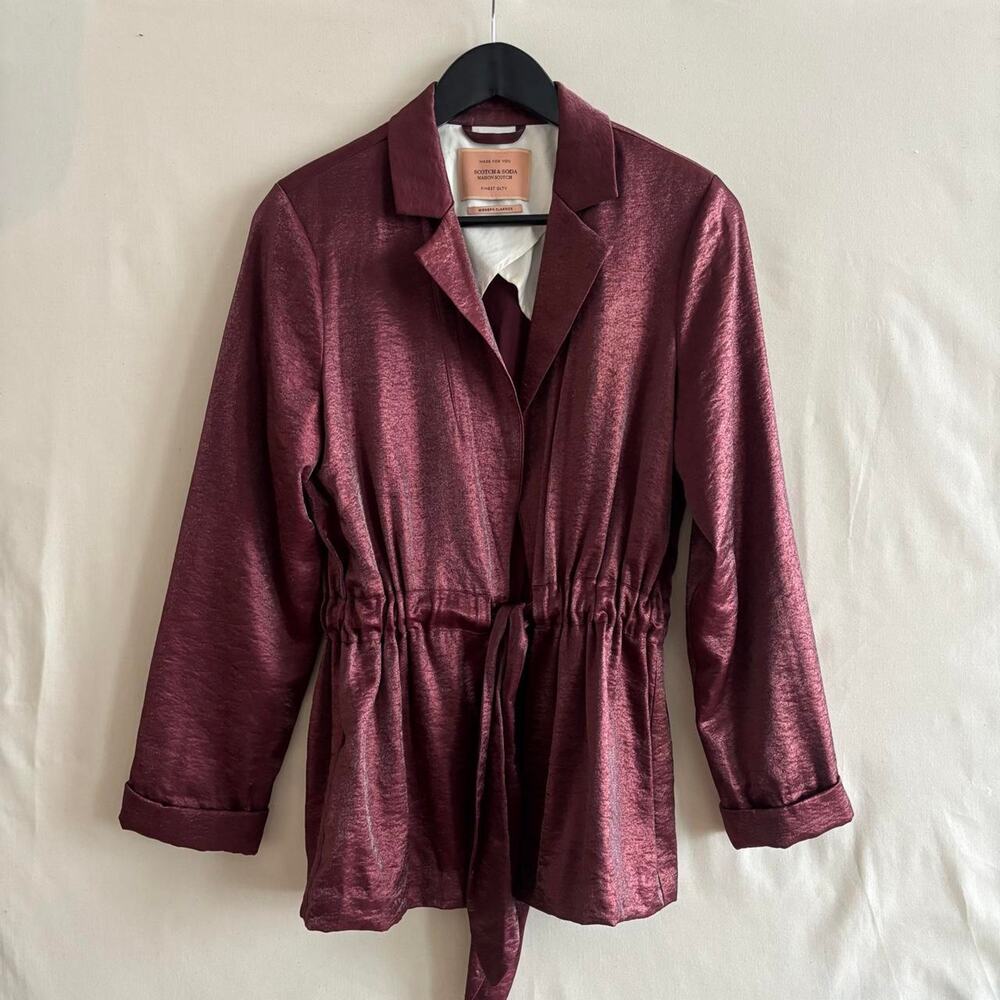 Scotch & Soda Maison Scotch Burgundy Satin Fall Classic Blazer - Size M